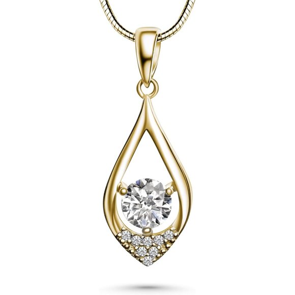 Moissanite Sterling Silver Gold Necklace 1 Ct Teardrop for Women Gift - Picture 1 of 6